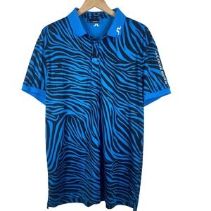 J.Lindeberg Mens Tour Tech Print Golf Polo XXL Blue Black Tiger Stripe TX Jersey
